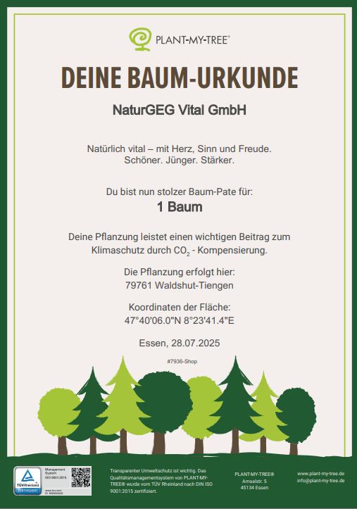 Urkunde für eine Baumpflanzung im Rahmen eines Nachhaltigkeitsprojekts